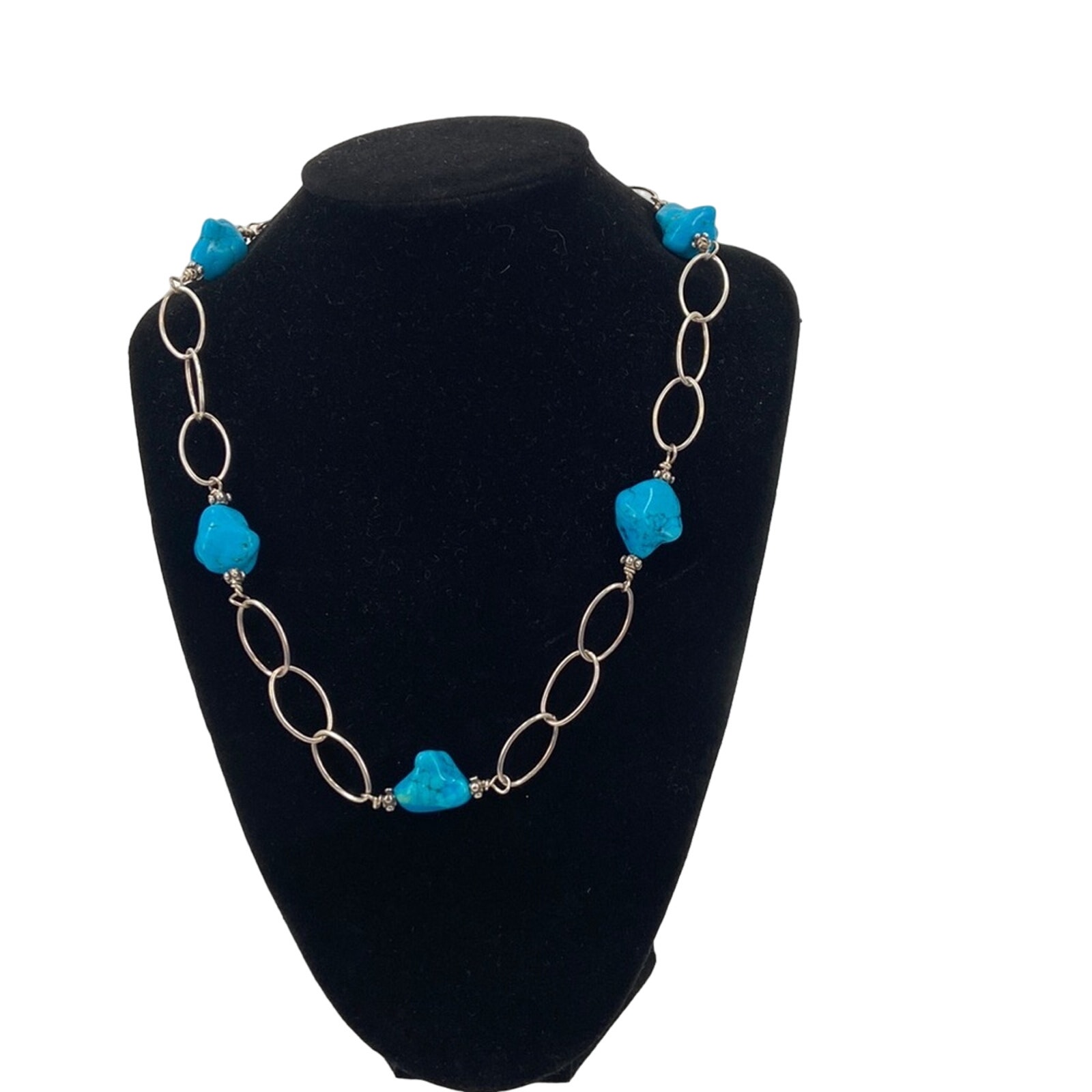 Sterling Silver Chain Turquoise Stone Necklace